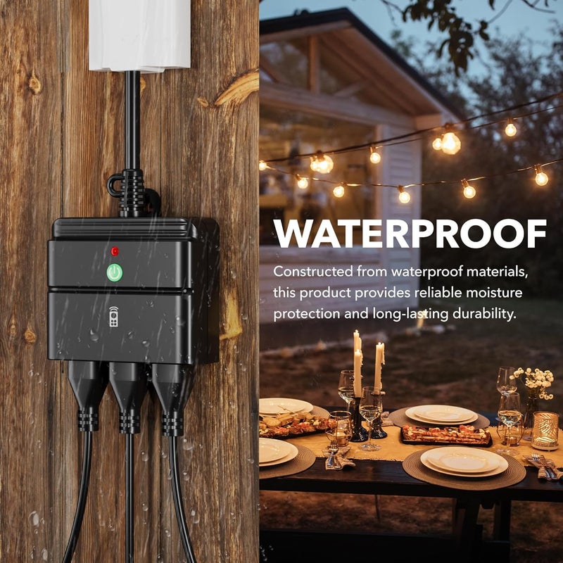 BN-LINK Outdoor Indoor Wireless Remote Control 3-Prong Outlet Weather Proof Heavy Duty 15 AMP Compact (Black) 3 Grounded Outlets with Remote 6-inch Cord 100ft Range ETL Listed - Image 3
