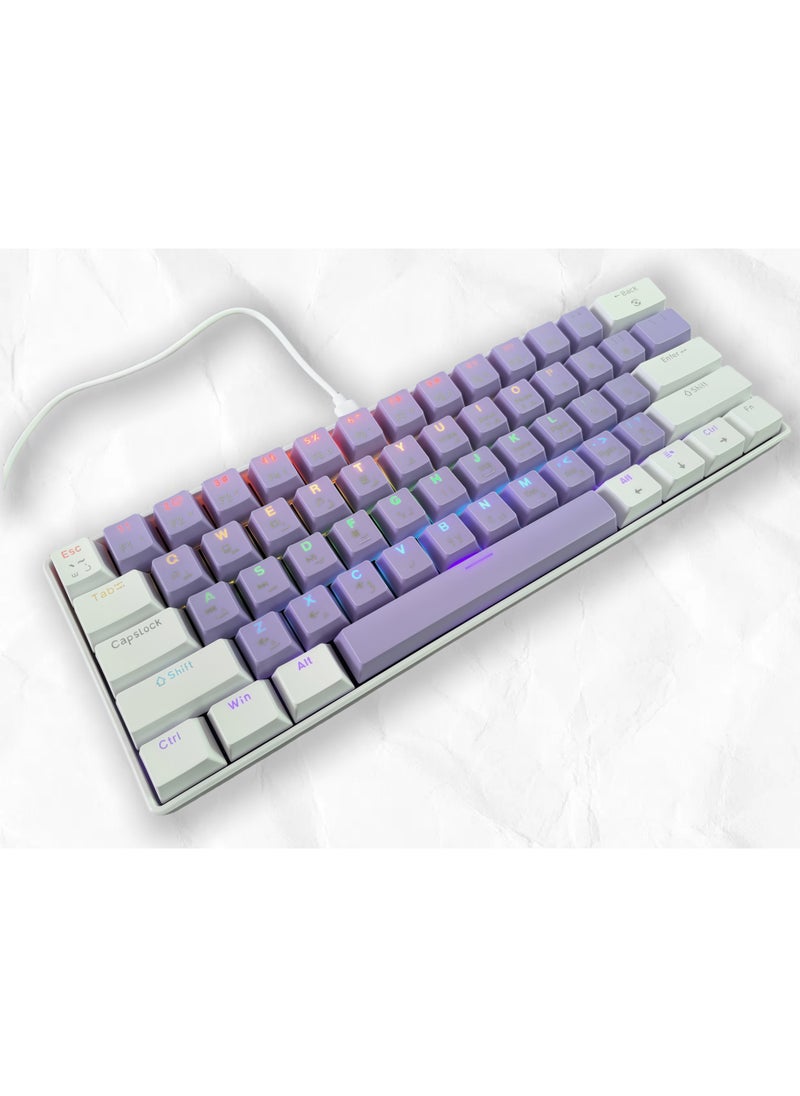 SUNNYSEE 61 Key RGB Mechanical Keyboard Purple and White Dual Color Keycaps Office Gaming Type-c Interface Wired Keyboard with Arabic Support for Win/Mac  - Image 1