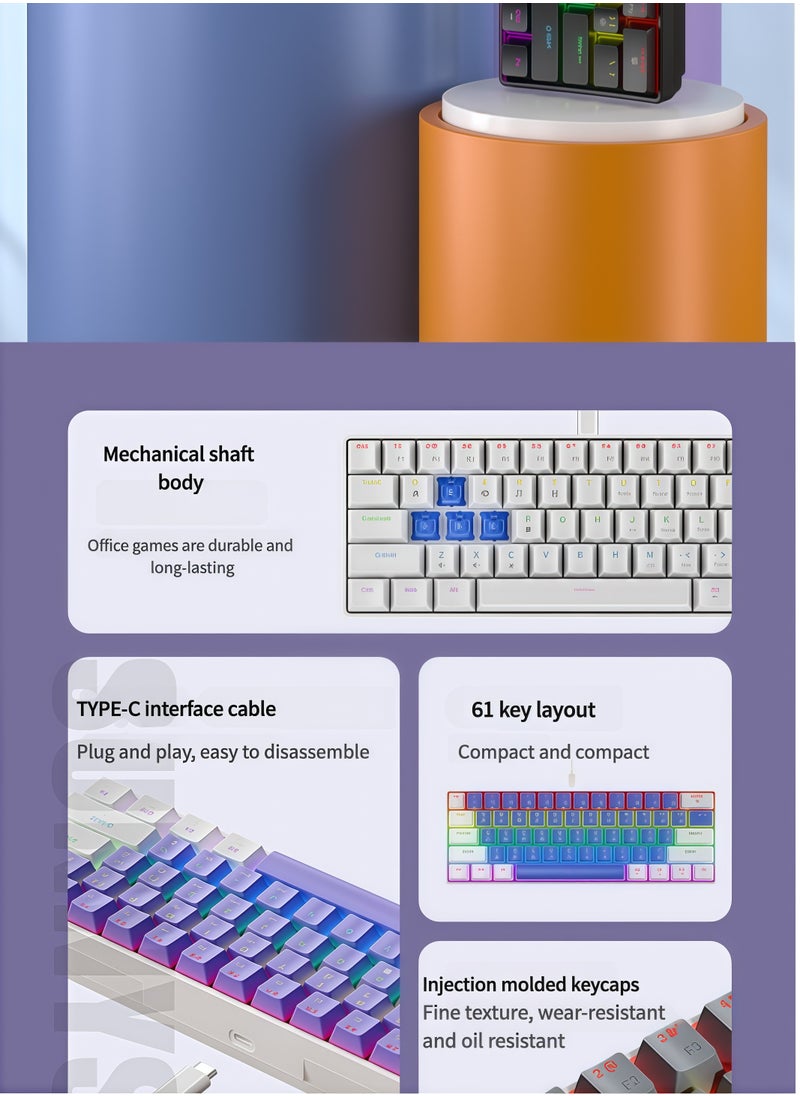 SUNNYSEE 61 Key RGB Mechanical Keyboard Purple and White Dual Color Keycaps Office Gaming Type-c Interface Wired Keyboard with Arabic Support for Win/Mac  - Image 4
