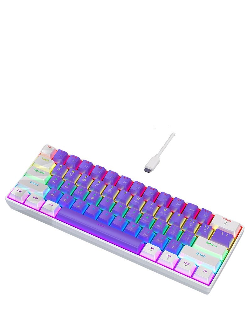 SUNNYSEE 61 Key RGB Mechanical Keyboard Purple and White Dual Color Keycaps Office Gaming Type-c Interface Wired Keyboard with Arabic Support for Win/Mac  - Image 3