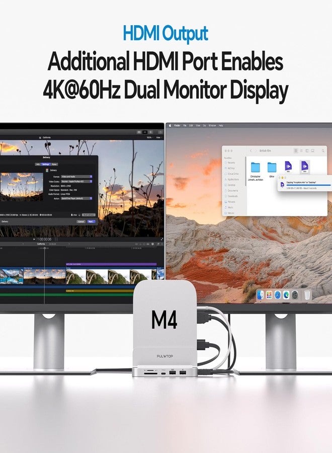 PULWTOP Mac mini M4 Dock with 4TB M.2 SSD Enclosure, Aluminum Vertical USB-C Hub for MacminiM4 Pro Hub Stand with USB-A/C 3.2 10Gbps, 2xUSB-A 2.0, 3.5mm Audio, SD/TF (9 in 1 Mac mini M4 Dock) - Image 3