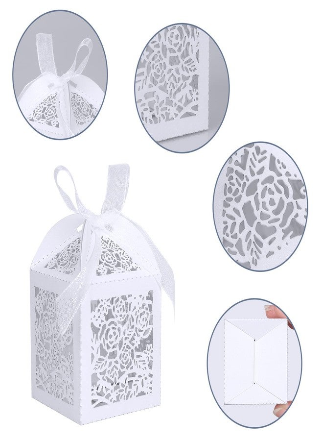 DOYIDE 50pcs Laser Cut Favor boxes, Wedding Favors Candy Boxes with Ribbons and Tags, Small Gift Boxes for Wedding,Party,Baby Shower,Bridal Shower (50-2x2x2.76, White) - Image 5