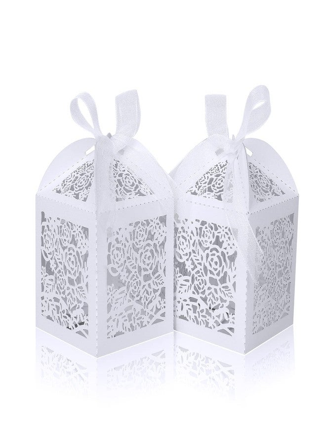 DOYIDE 50pcs Laser Cut Favor boxes, Wedding Favors Candy Boxes with Ribbons and Tags, Small Gift Boxes for Wedding,Party,Baby Shower,Bridal Shower (50-2x2x2.76, White) - Image 1
