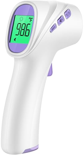 Viproud Forehead Thermometer for Adults, Kids & Babies, No-Touch Digital Thermometer with LCD Backlight Display, Fever Alarm and 1s Instant Reading - Purple - Image 1