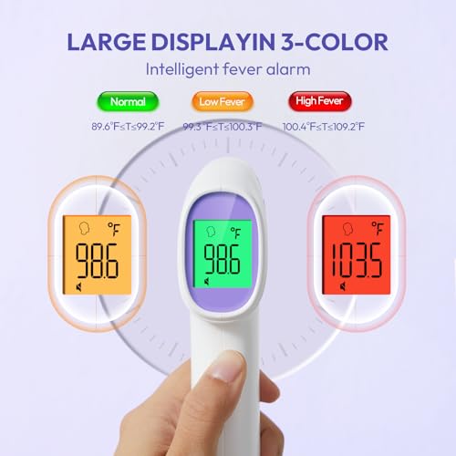 Viproud Forehead Thermometer for Adults, Kids & Babies, No-Touch Digital Thermometer with LCD Backlight Display, Fever Alarm and 1s Instant Reading - Purple - Image 3