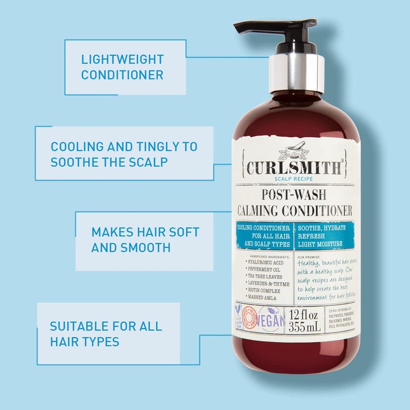 CURLSMITH Curlsmith - Post-Wash Calming Conditioner - Vegan Cooling Rinse-Out Conditioner for any Hair Type, Scalp Soothing (12 fl oz) - Image 3