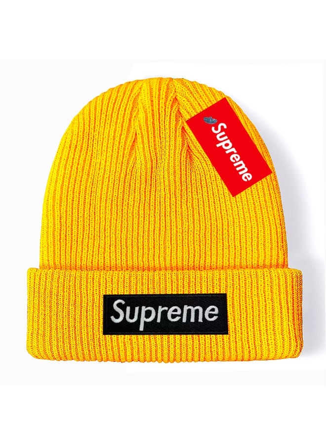 Supreme Yellow Ribbed Beanie with Black Box Logo