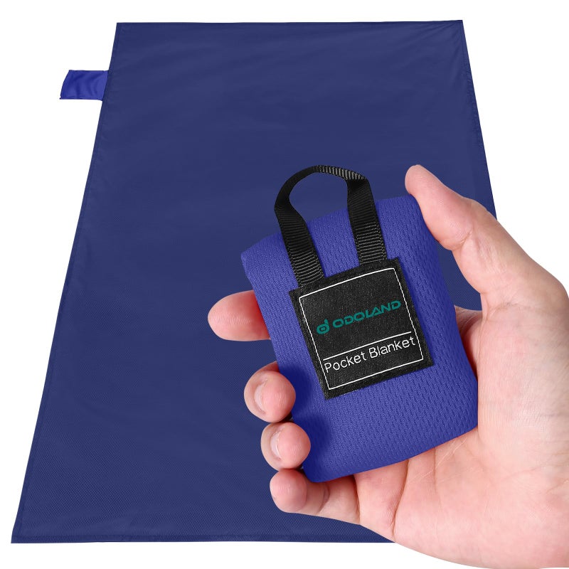 Odoland بطانية نزهة شاطئية من أودولاند 433 × 275 مضادة للرمال ومقاومة للماء بطانية جيب خارجية مع حقيبة محمولة قابلة للطي خفيفة الوزن خالية من الرمال لشخص واحد للتنزه والتخييم والسفر باللون الأزرق