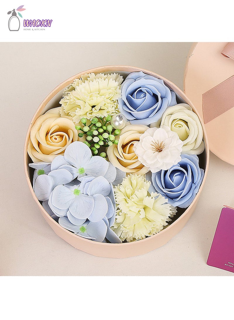 WAOKN Ladies Beautiful Floral Scented Roses Carnation Flower Bath Soap with Stem Flower Soap in Gift Box Gift for Birthday/Valentine's Day/Mother's Day Home Decor(Blue)  - Image 1