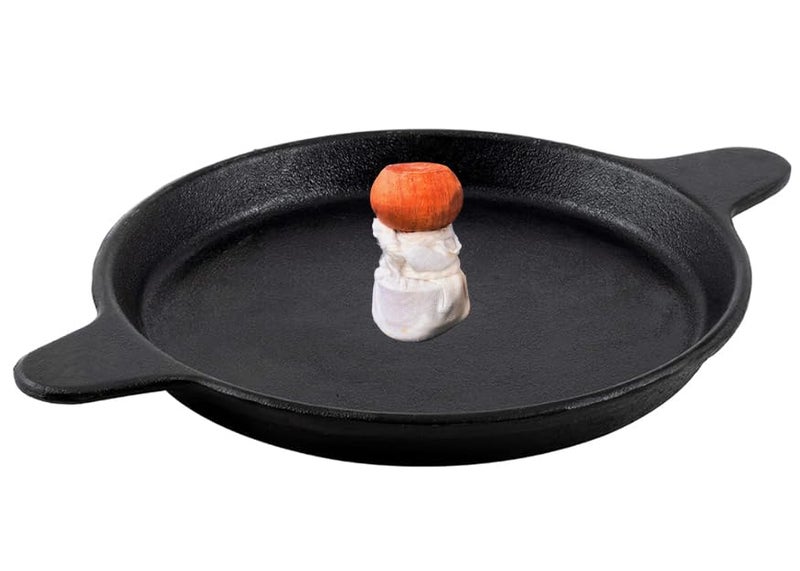 PRAGANIYA Cast Iron Tawa for Dosa/Roti/Fish Fry - Multi Purpose Tawa with Oil Spreader (10 INCH) - Image 1