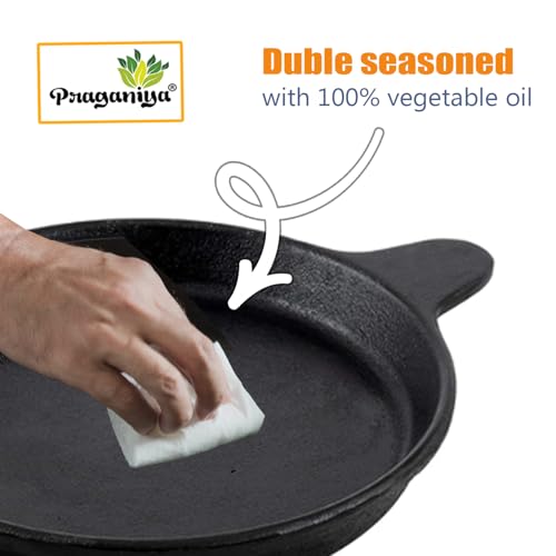 PRAGANIYA Cast Iron Tawa for Dosa/Roti/Fish Fry - Multi Purpose Tawa with Oil Spreader (10 INCH) - Image 2