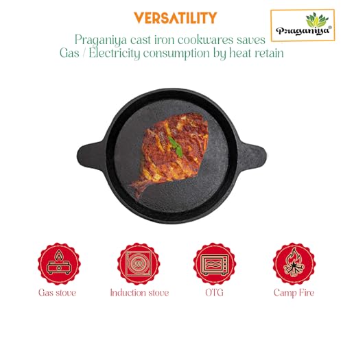 PRAGANIYA Cast Iron Tawa for Dosa/Roti/Fish Fry - Multi Purpose Tawa with Oil Spreader (10 INCH) - Image 4