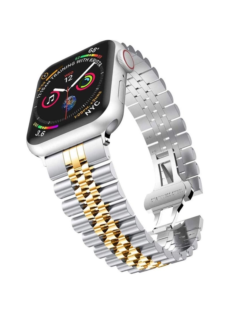 Replacement Band Compatible with Apple Watch 45mm,Stainless Steel Solid Strap Metal Bracelet for Apple Watch Series 7/ - Image 1