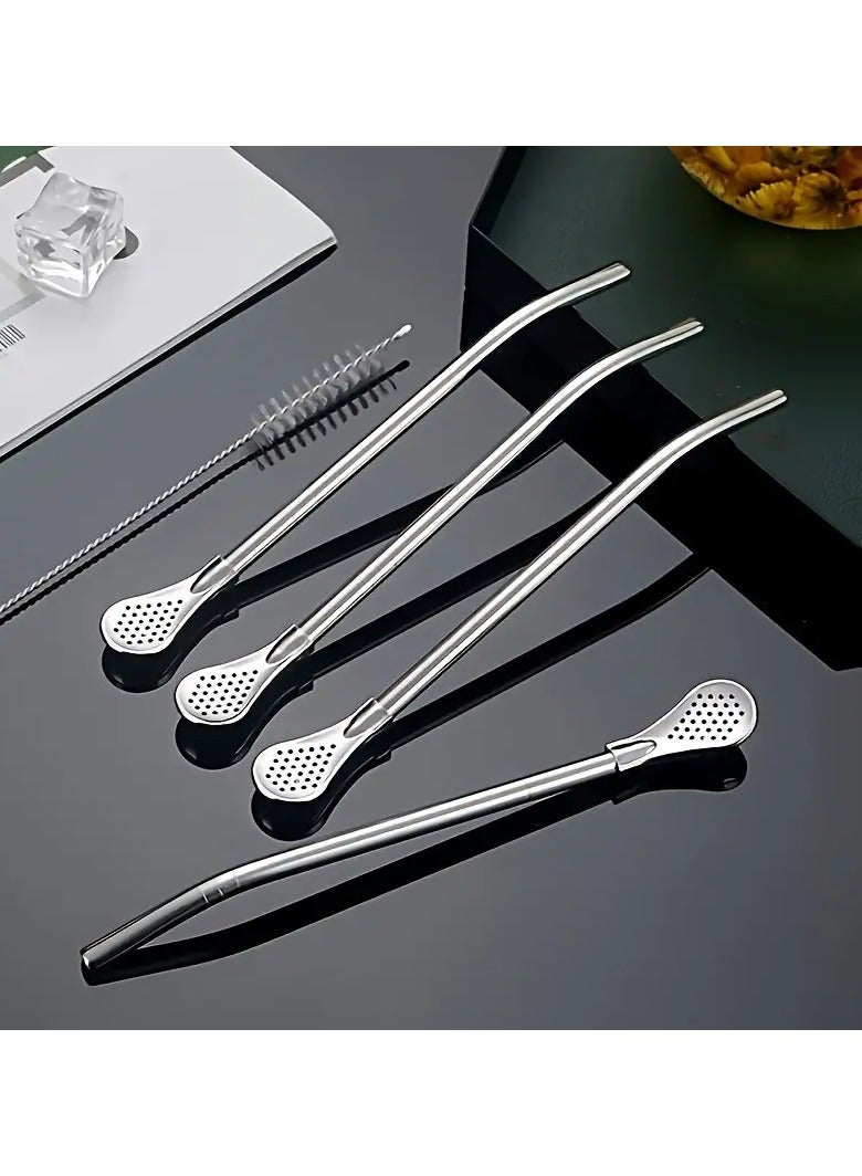 Goolsky 4pcs Stainless Steel Straw Spoon Set - 22.86cm Dual-Use, Detachable Filter for Fruit Tea & Mixing - Polished Finish, Perfect for Home & Hotel Use, Best for Holiday, Perfect for Holiday - Image 1