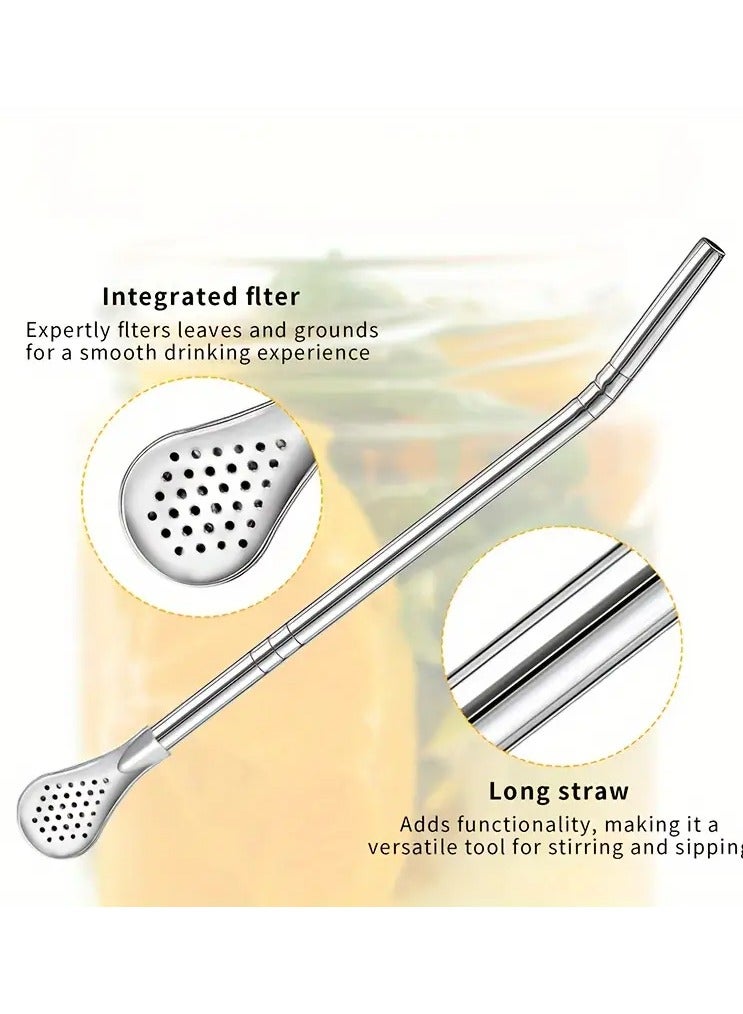 Goolsky 4pcs Stainless Steel Straw Spoon Set - 22.86cm Dual-Use, Detachable Filter for Fruit Tea & Mixing - Polished Finish, Perfect for Home & Hotel Use, Best for Holiday, Perfect for Holiday - Image 2