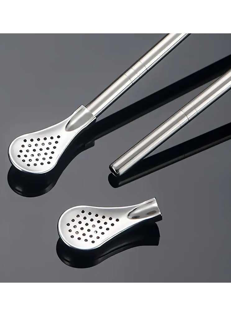 Goolsky 4pcs Stainless Steel Straw Spoon Set - 22.86cm Dual-Use, Detachable Filter for Fruit Tea & Mixing - Polished Finish, Perfect for Home & Hotel Use, Best for Holiday, Perfect for Holiday - Image 3