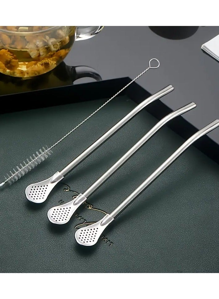 Goolsky 4pcs Stainless Steel Straw Spoon Set - 22.86cm Dual-Use, Detachable Filter for Fruit Tea & Mixing - Polished Finish, Perfect for Home & Hotel Use, Best for Holiday, Perfect for Holiday - Image 5