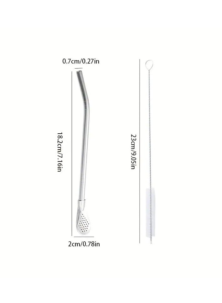 Goolsky 4pcs Stainless Steel Straw Spoon Set - 22.86cm Dual-Use, Detachable Filter for Fruit Tea & Mixing - Polished Finish, Perfect for Home & Hotel Use, Best for Holiday, Perfect for Holiday - Image 4