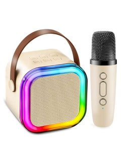 For Kids Adults, Portable Mini Bluetooth Karaoke Speaker with Single Wireless Microphone, Birthday Party Gifts for Boys Girls Teens Ages 3-12 (Light White)