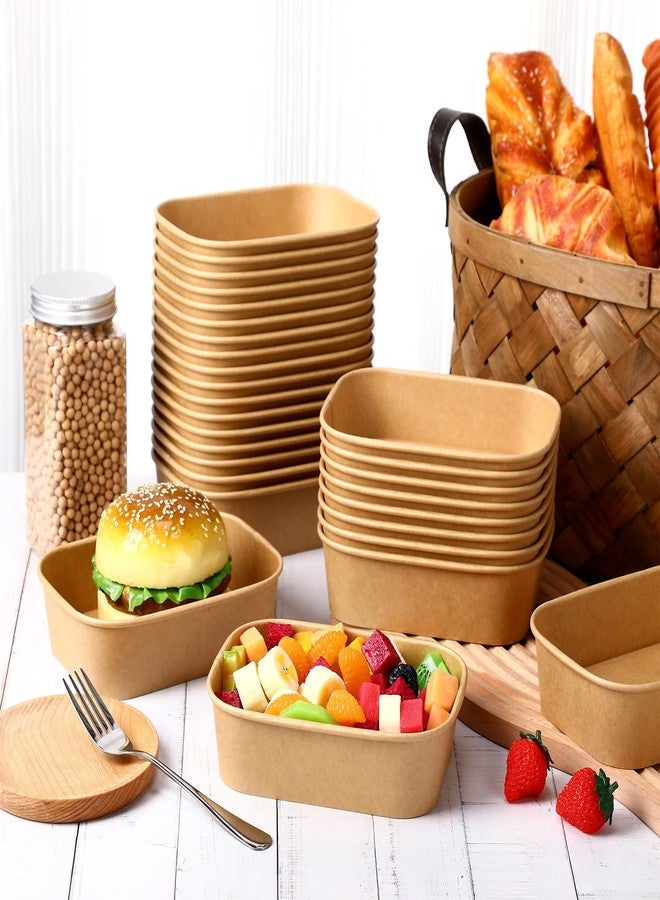 Maxdot 50 Pack Disposable Kraft Paper Bowls with PP Lids Rectangle Paper Food Containers for Lunch Meal Prep,Salad,Ice Cream,Yogurt,Soup Bowls Party Supplies (Brown,19 oz) - Image 5