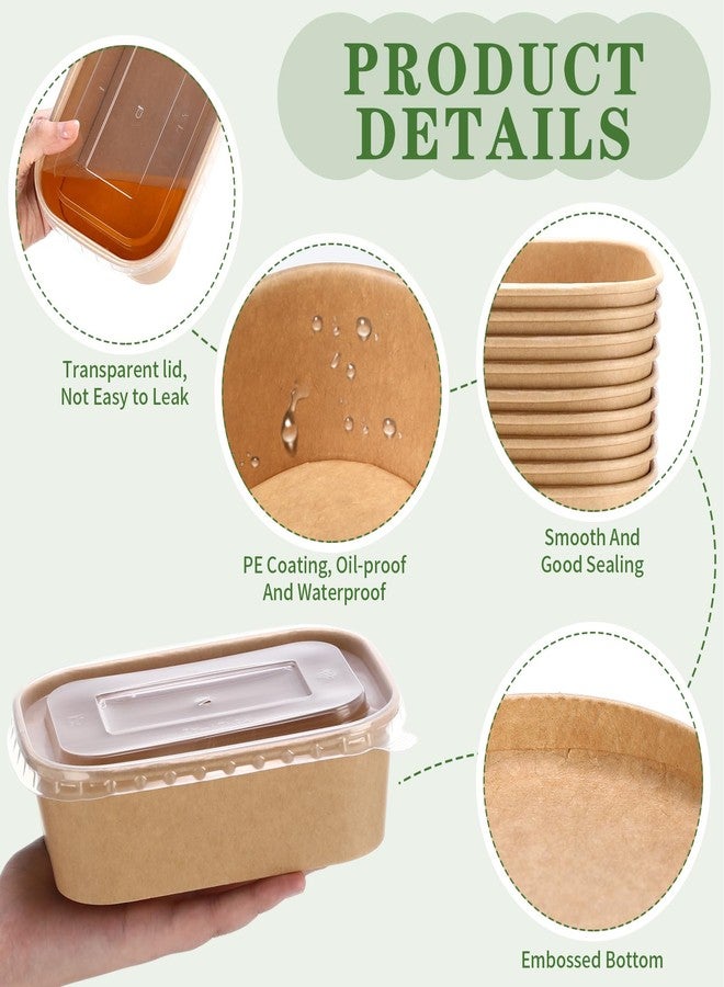 Maxdot 50 Pack Disposable Kraft Paper Bowls with PP Lids Rectangle Paper Food Containers for Lunch Meal Prep,Salad,Ice Cream,Yogurt,Soup Bowls Party Supplies (Brown,19 oz) - Image 3