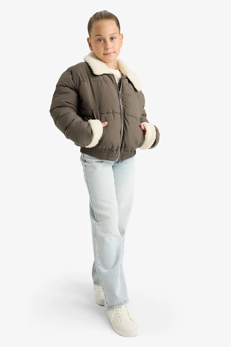 Defacto Girl Plush Collar Zippered Puffer Jacket