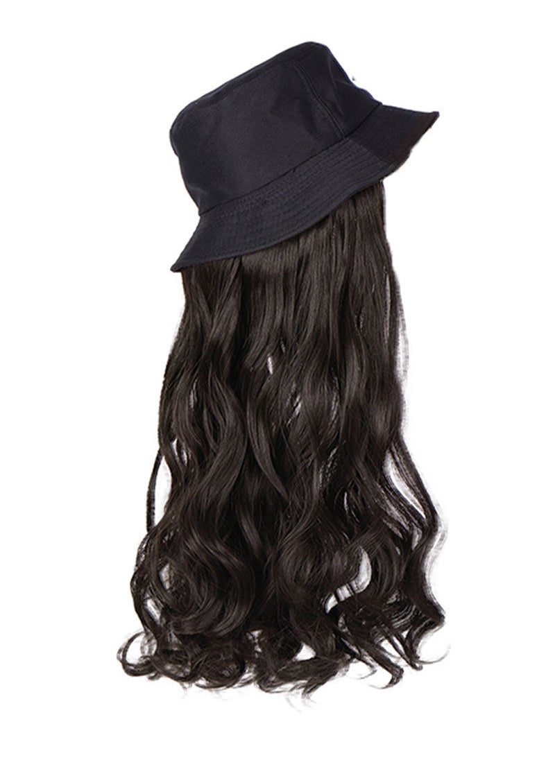Sharpdo - Black Bucket Hat High Temperature Silk Long Straight Hair Synthetic Wig - Image 1