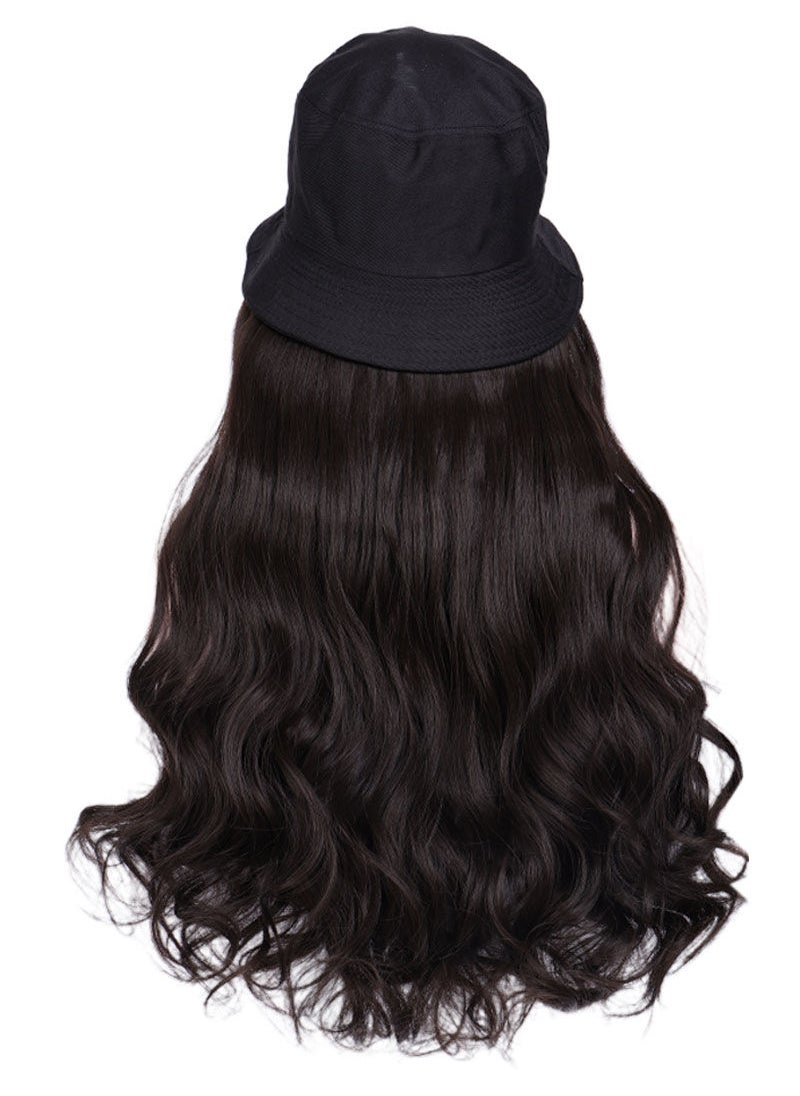 Sharpdo - Black Bucket Hat High Temperature Silk Long Straight Hair Synthetic Wig - Image 1