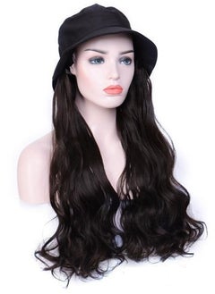 Black Bucket Hat High Temperature Silk Long Straight Hair Synthetic Wig