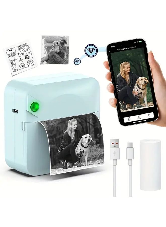Pink Mini Thermal Printer Wireless Pocket Sticker Printer with Paper Roll for Photos Notes Memos - Image 1