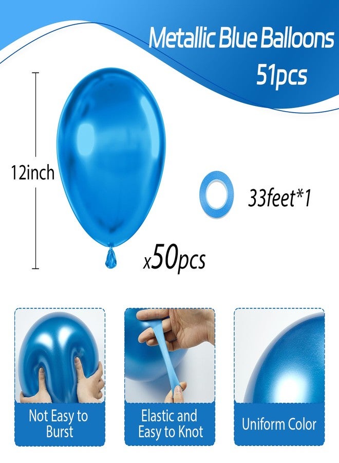 awenztech Metallic Blue Balloons 12inch, Chrome Blue Latex Balloons 50pcs Party Balloons for Boys Graduation Christening Baby Shower Birthday Party Decorations - Image 2