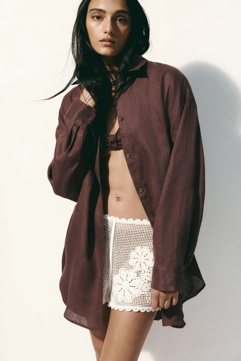 اتش اند ام قميص شاطئ من الكتان