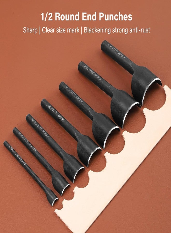 WUTA 6 Pcs Half-Round Punch Set,Black Carbon Steel Leather Craft Tools,Leather Hole Punch Tool for Wallets, Strap Belts, Bags(10+15+20+25+40mm) - Image 2