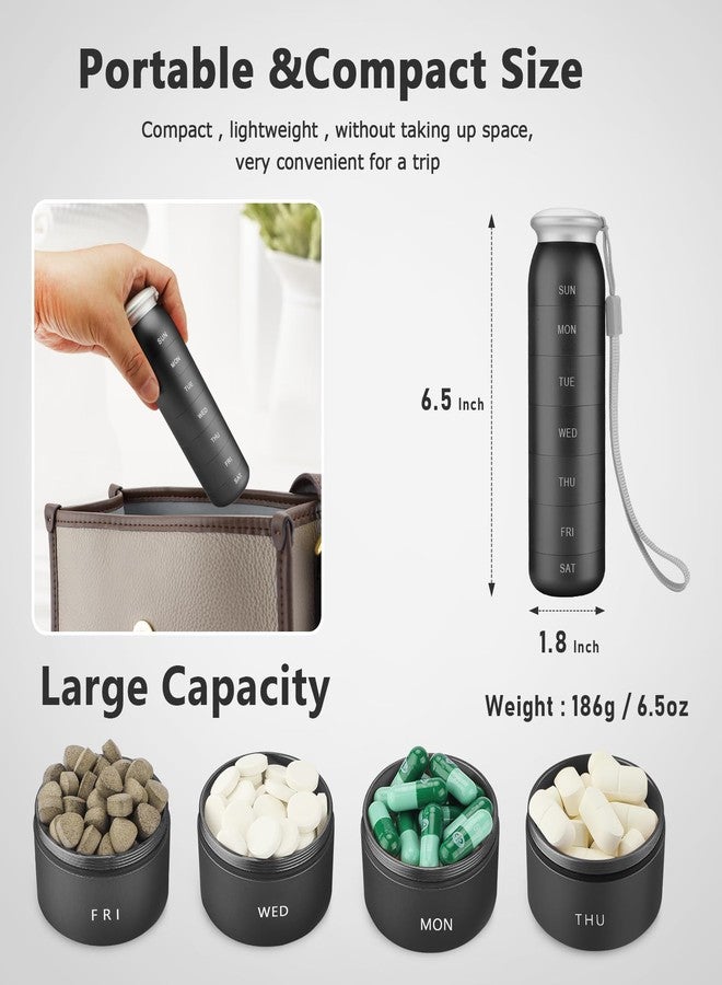 MEECN Weekly Pill Organizer, Portable Travel 7 Day, Waterproof Container, Large, Aluminum, Metal, Hold Vitamins, Cod Liver Oil, Supplements and Medications (Black - Image 2