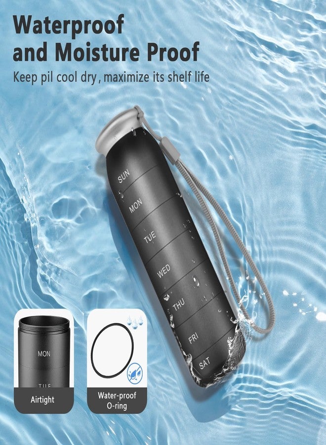 MEECN Weekly Pill Organizer, Portable Travel 7 Day, Waterproof Container, Large, Aluminum, Metal, Hold Vitamins, Cod Liver Oil, Supplements and Medications (Black - Image 3