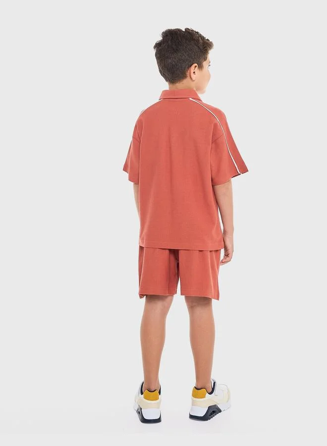 victor and jane Victor And Jane Boys Piping Textured Knit Polo T-Shirt and Shorts Set