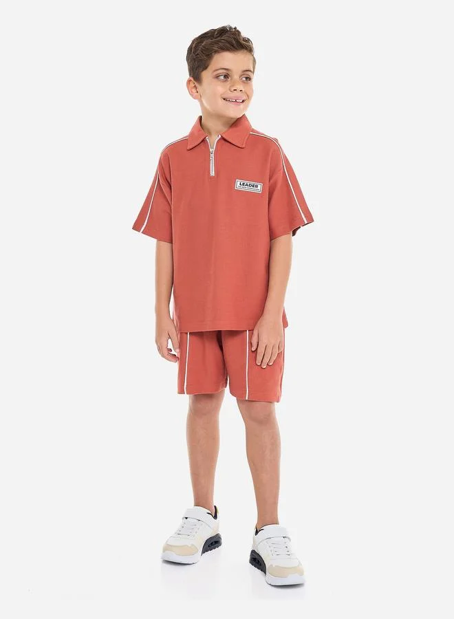 victor and jane Victor And Jane Boys Piping Textured Knit Polo T-Shirt and Shorts Set