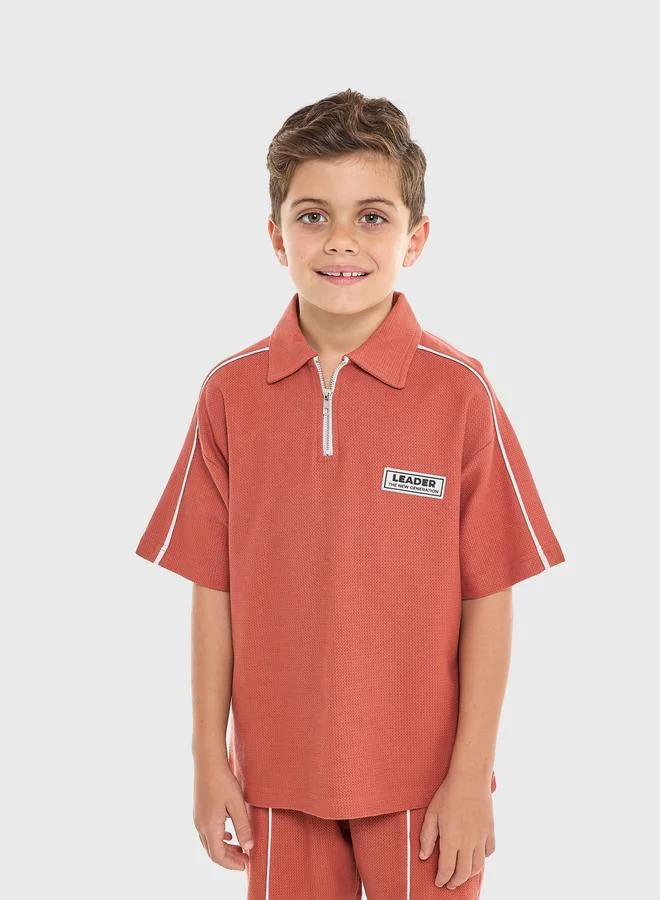 victor and jane Victor And Jane Boys Piping Textured Knit Polo T-Shirt and Shorts Set