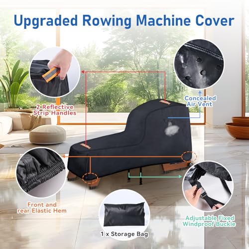 CONFUTURY Rowing Machine Cover,420D Heavy Duty Rower Outdoor Covers,Outdoor Protective Cover for Concept 2 Fitness Equipment,with Waterproof Strip,Windproof Buckle,2 Handles,Accessories Fit for Concept 2 Rower - Image 5