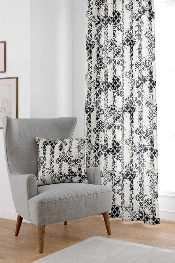 Cango Home Cream Patterned Digital Printed Curtain CGH134-PR