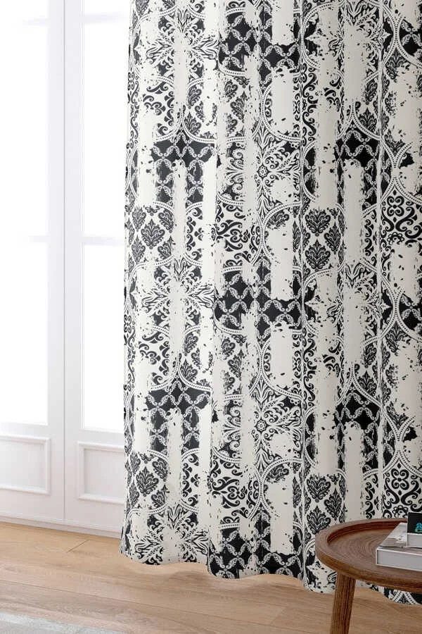 Cango Home Cream Patterned Digital Printed Curtain CGH134-PR