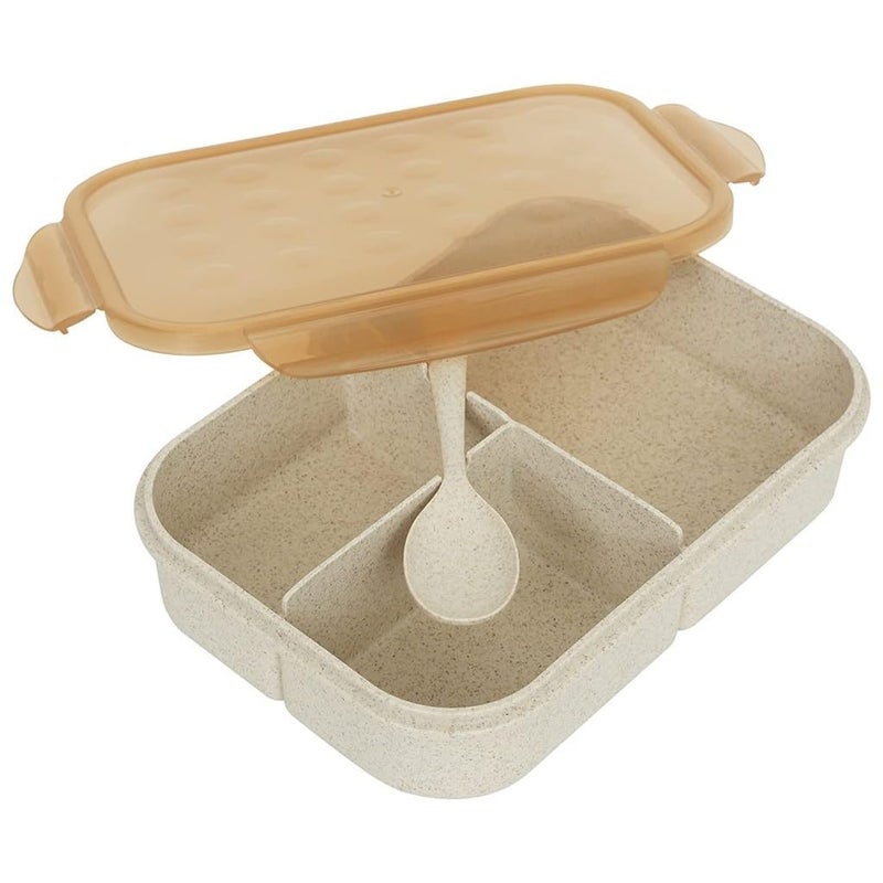 COZY CORNER Wheat Straw Fiber Lunch Box, 3 Compartment Tiffin Box with Spoon, Microwave Safe Food Container, Multicolor - Image 1