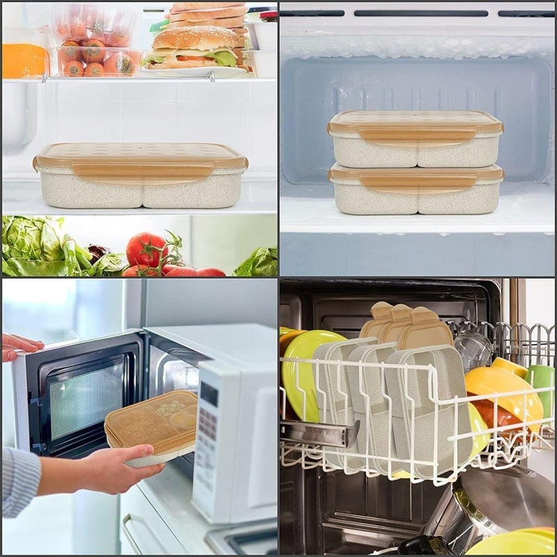 COZY CORNER Wheat Straw Fiber Lunch Box, 3 Compartment Tiffin Box with Spoon, Microwave Safe Food Container, Multicolor - Image 3