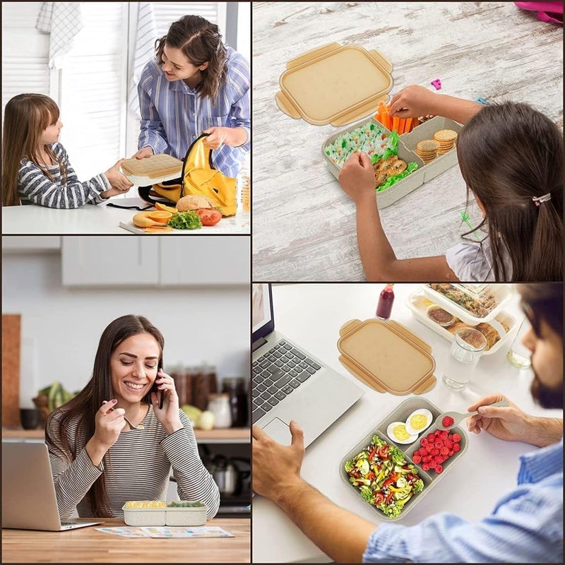 COZY CORNER Wheat Straw Fiber Lunch Box, 3 Compartment Tiffin Box with Spoon, Microwave Safe Food Container, Multicolor - Image 5