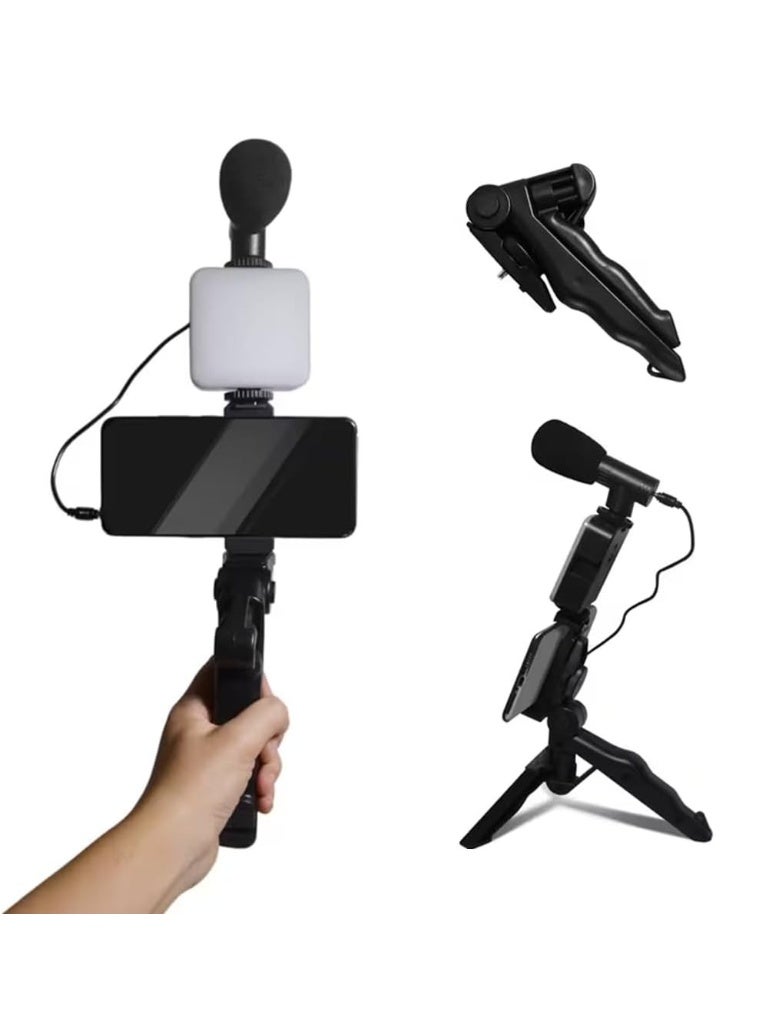 AL ARQAM Professional Vlogging Kit for Smartphones - Includes LED Video Light, Shotgun Microphone, and Handheld Tripod Stand - Perfect for Content Creation, YouTube, TikTok, and Live Streaming