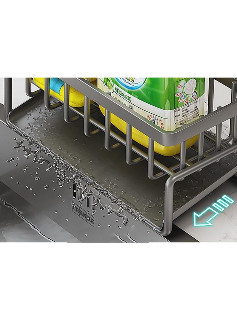 TYCOM Kitchen Sink Caddy Sponge Holder with Dishcloth Drying Rack Kitchen Rag Stand Sponge Brush Soap Dish Dishcloth Rack Sink Storage Organizer for Kitchen Countertop Grey.  - Image 2