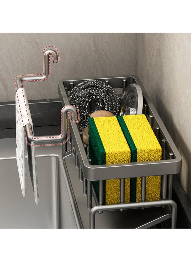 TYCOM Kitchen Sink Caddy Sponge Holder with Dishcloth Drying Rack Kitchen Rag Stand Sponge Brush Soap Dish Dishcloth Rack Sink Storage Organizer for Kitchen Countertop Grey.  - Image 3