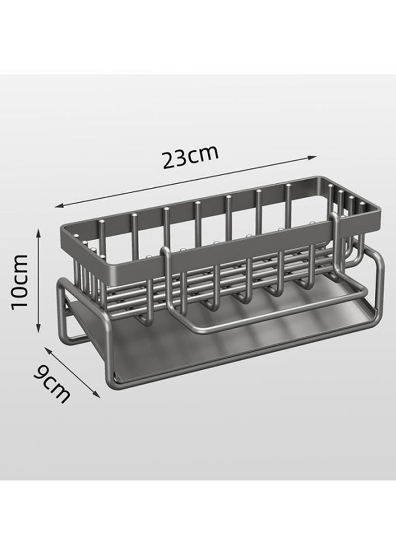 TYCOM Kitchen Sink Caddy Sponge Holder with Dishcloth Drying Rack Kitchen Rag Stand Sponge Brush Soap Dish Dishcloth Rack Sink Storage Organizer for Kitchen Countertop Grey.  - Image 4
