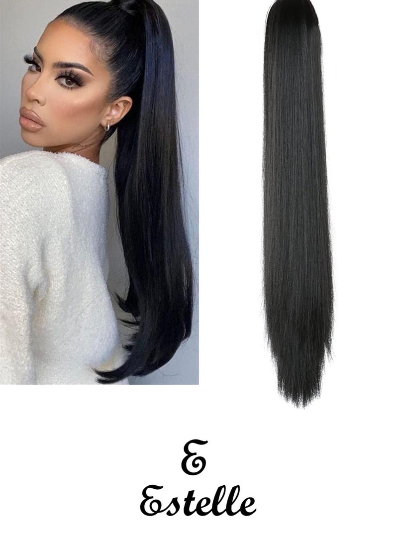 Estelle Claw Clip in Long Ponytail Extension Straight Hair for Women Jaw on ( Black) - Image 1