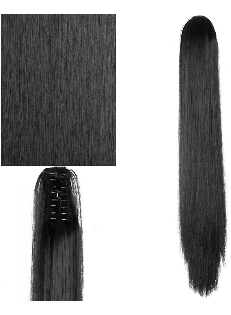 Estelle Claw Clip in Long Ponytail Extension Straight Hair for Women Jaw on ( Black) - Image 2